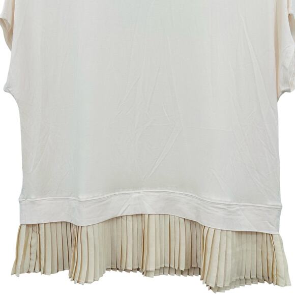 LOGO by Lori Goldstein Drop Shoulder Knit Top Pleated Trim Cap Sleeve XXS 2XS - Picture 2 of 8